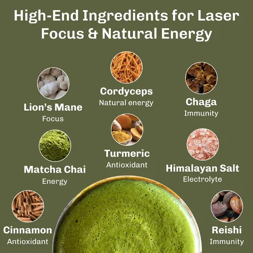 Vista 2 de MUDWTR - Polvo de matcha de hongos 3,000 mg de hongos adaptogénicos Mezcla de polvo de matcha japonés Orgánico USDA Apoyo de energía