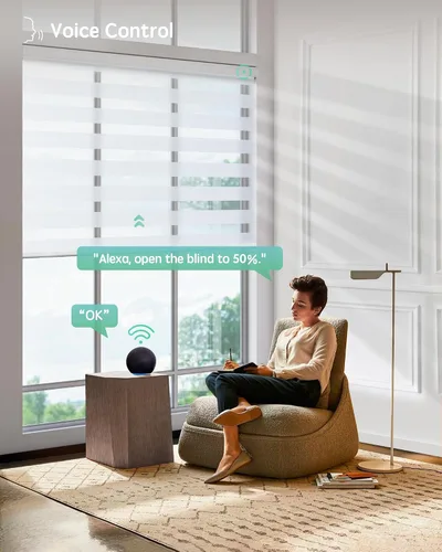 Vista 3 de Yoolax Persianas motorizadas con control remoto, persianas eléctricas de cebra para ventanas de interior, oscurecimiento de habitación, persianas