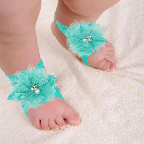 Vista 4 de Eforcase 12 pares de sandalias descalzas para bebé y niña, sandalias descalzas de flores para bebés recién nacidos, niñas pequeñas