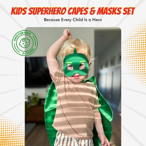 Vista 4 de Capas y máscaras de superhéroe para niños - Capas de satén y máscaras de fieltro para niños