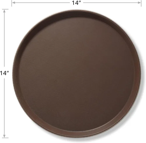 Vista 8 de Jubilee Bandejas redondas de 14 pulgadas para servicio de restaurante (juego de 2), color marrón, bandeja antideslizante certificada NSF