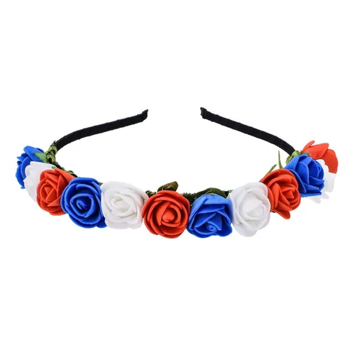 Vista 9 de Corona floral BOHO con diadema de rosas para el cabello (rojo oscuro)