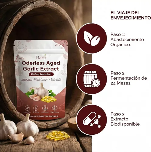 Vista 6 de Elare Extracto de ajo añejo: 300 cápsulas blandas, suplemento de ajo inodoro, 2 años de maduración, apoya la salud del corazón, el sistema