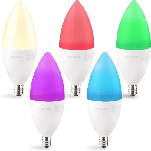 Vista 2 de Westgate Bombillas LED TC-E12-4.5W-RGBW-WiFi, base E12, cambio de color, vida útil de 25000 horas, compatible con Alexa y Google, regulable