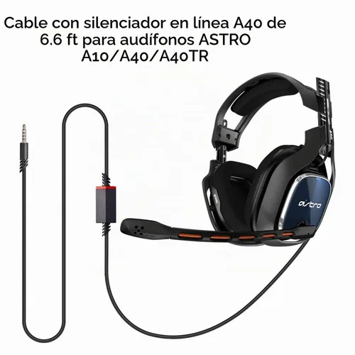 Vista 2 de Cable de repuesto para auriculares Astro A40 con botón de silencio en línea para auriculares Astro A10/A40/A40TR/A50, compatible con controlador