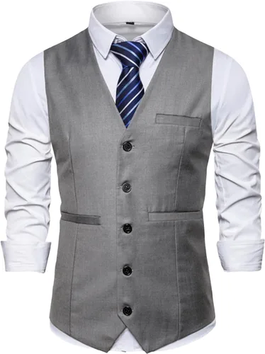 Vista 7 de Chaleco de vestir con cuello en V para hombre, con botones Café