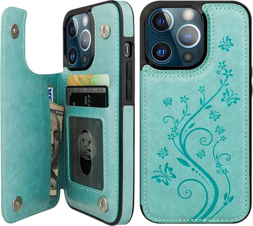 Vista 12 de Vaburs Funda tipo cartera para iPhone 13 Pro, tarjetero con diseño de Azul