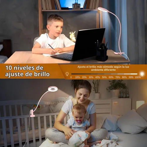 Vista 3 de Lámpara de escritorio iZELL, [3 modos de color y 10 niveles de brillo] luz LED de lectura con abrazadera, brazo flexible de silicona, luz de libro