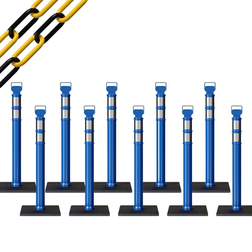 Vista 9 de CCW 10-Pack 45" Delineador Post Kit, 3" Collares reflectantes, 10 lb Base de goma (10 postes azules con cadena negra de 50 pies)