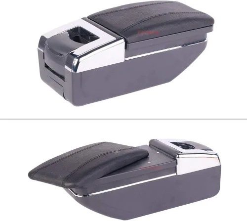 Vista 3 de YJYWZH Caja de apoyabrazos para Renault Sandero 2010-2015 consola central caja de almacenamiento con portavasos cenicero cuero negro apoyabrazos
