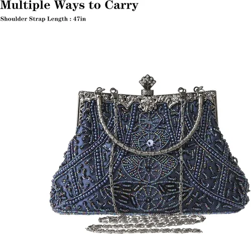 Vista 4 de DA BODAN Bolso de noche para mujer, estilo vintage, con cuentas y lentejuelas y perlas, bolso de hombro para boda, novia, fiesta de graduación
