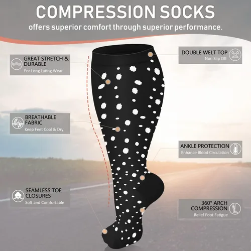 Vista 4 de Diu Life 3 pares de calcetines de compresión de talla grande para mujeres y hombres, pantorrilla ancha, soporte extra alto hasta la rodilla