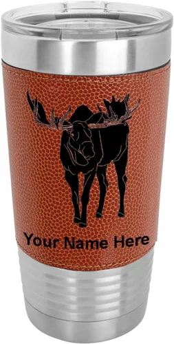 Vista 12 de LaserGram Vaso aislado al vacío de 20 onzas, alce, grabado personalizado incluido (piel sintética, estilo béisbol)