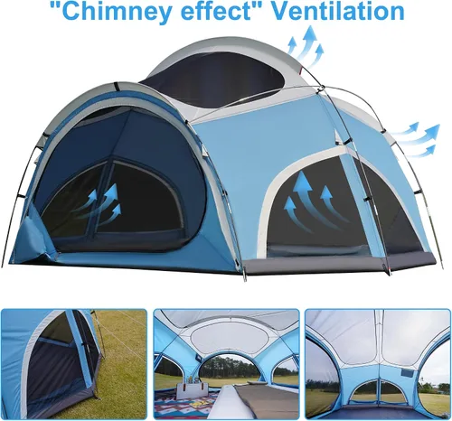 Vista 7 de Vidalido Tienda de campaña para 3 a 4 personas con 2 puertas de malla grandes, 4 ventanas de malla, tienda familiar de doble capa, impermeable