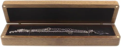 Vista 7 de Caja de regalo de collar rectangular largo de madera de nogal, caja de almacenamiento de joyería, caja de exhibición para aniversario, proponer