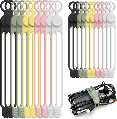 Vista 18 de Bridas de silicona para cables, organizador de cables (16 negro (16pcs-Black)