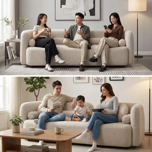 Vista 8 de Sofá curvado compacto de 69 pulgadas para espacios pequeños y apartamentos, sofá boucle de estilo japonés, sofá minimalista de 2 plazas con marco