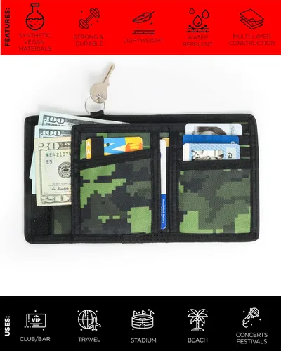 Vista 7 de Fydelity Cartera retro con bloqueo RFID de los años 80, elegante cartera plegable para hombres con cierre de para hombres, mujeres, niños y niñas