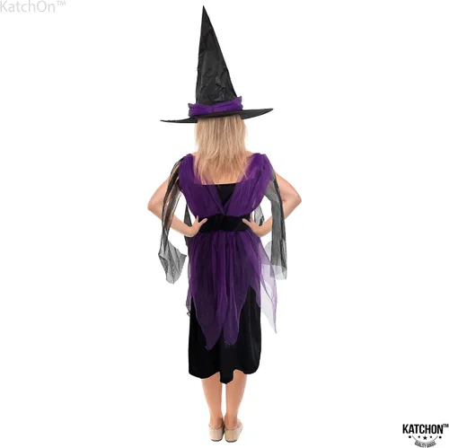 Vista 2 de Katchon, Halloween Witch Costume for Girls - Halloween Witch Dress with Black Hat Purple Halloween Costumes for Girls