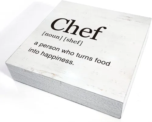 Vista 3 de Chef Definition - Letrero de madera para decoración de cocina para el hogar, regalo de chef moderno, caja de madera, placa de bloque para decoración