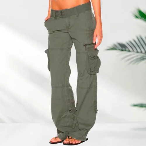 Vista 2 de Pantalones de trabajo vintage para mujer, holgados, para exteriores, holgados, deportivos, casuales, de tiro bajo, estilo occidental, ajuste relajado