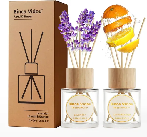 Vista 14 de Juego de difusor de cañas, Binca Vidou difusores de aceite de fragancia natural de lavanda y jazmín con varillas para aromaterapia en el hogar