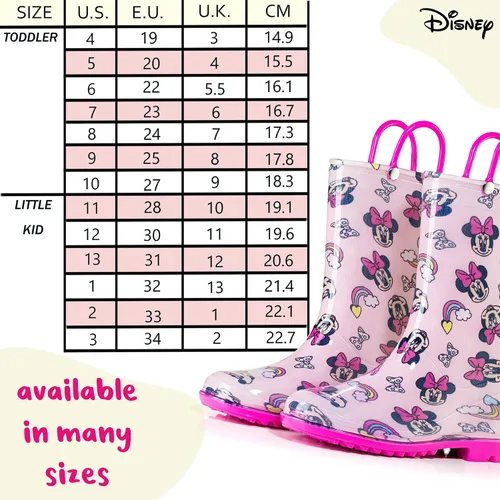 Vista 6 de Disney Minnie Mouse Girls' Waterproof PVC Rain Boots with Easy-On Handles Toddler & Little Kid Sizes