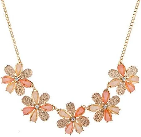 Vista 3 de LUX ACCESSORIES Juego de collar y aretes de flores con purpurina de caviar de melocotón