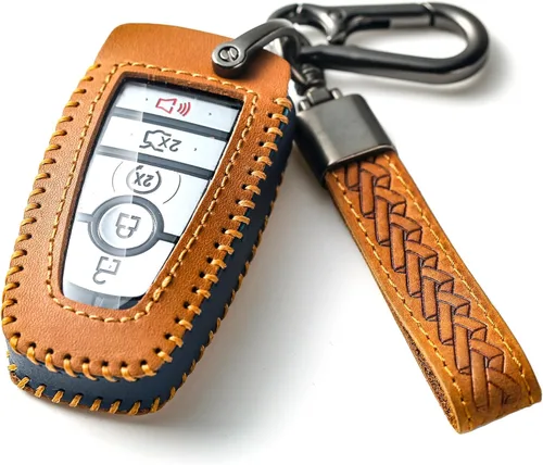 Vista 8 de Funda de llavero para Ford, funda de piel auténtica con llavero para Ford, Azul