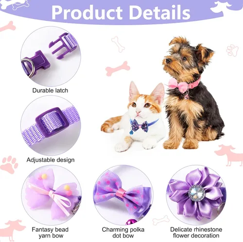Vista 3 de Saintrygo Paquete de 22 Collares con Moño para Perro - Moño Ajustable, Corbata Floral para Gato, Perro Pequeño y Mediano, Cachorro (Lindo)