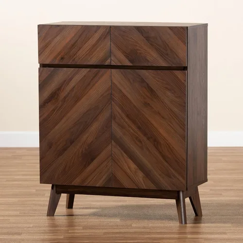 Vista 11 de Baxton Studio Hartman Mid-Century - Gabinete moderno de madera con acabado marrón nogal