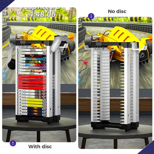 Vista 4 de Allnice Game Storage Tower Multifunction Video Game Shelf for 24 game Disk, 2 Headsets Controllers Holder Compatible with PS3PS4PS5 Nintendo