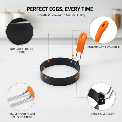 Vista 4 de Juego de anillos de huevo para freír huevos y molde de pastel de corazón, anillo de acero inoxidable para sándwiches de desayuno y panqueques