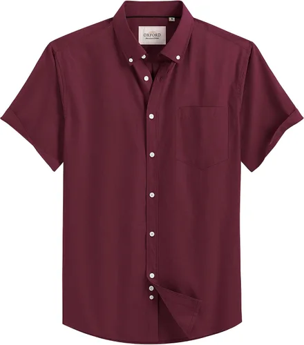 Vista 25 de Alimens & Gentle - Camisa de manga corta Oxford para hombre con ajuste regular, cuello abotonado y bolsillo