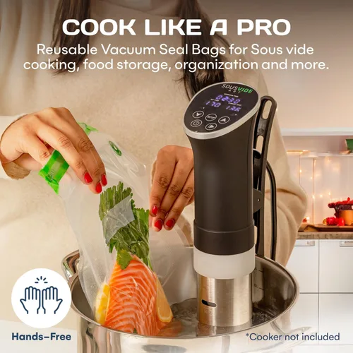 Vista 2 de SOUSVIDE ART 37 bolsas reutilizables de sellado al vacío con sellador al vacío, 30 bolsas de cocina y almacenamiento de 3 tamaños con bomba