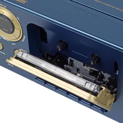 Vista 3 de Reproductor de CD estéreo portátil con Bluetooth, radio estéreo AM/FM y reproductor/grabador de casete (color azul)