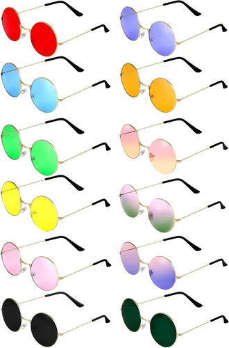 Vista 8 de ONESING 8-20 pares de gafas de sol redondas hippie círculo para mujer, gafas de sol hippie multicolor diadema discoteca fiesta Color A-8 piezas