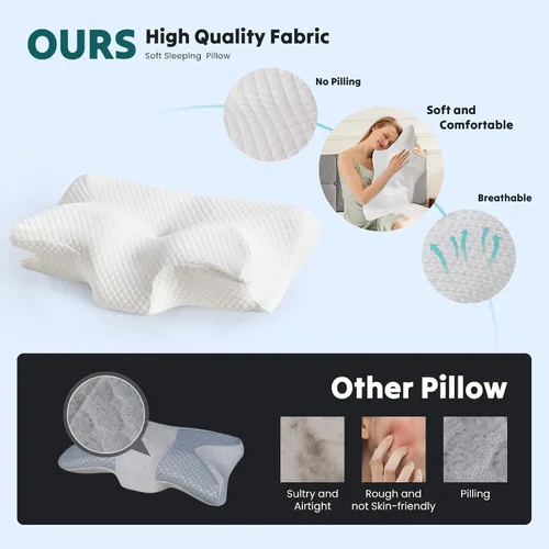 Vista 2 de NEWBULIG Almohada cervical para el cuello, almohada ergonómica de espuma viscoelástica para aliviar el dolor de cuello, almohada ortopédica de Blanco