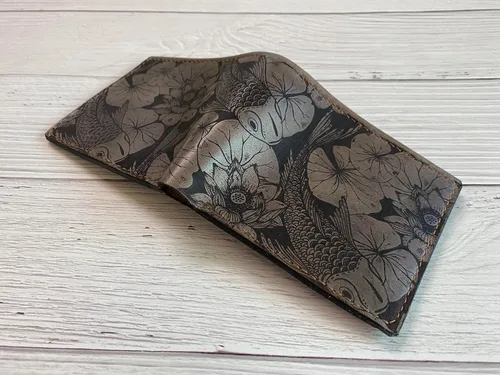 Vista 4 de Unik4art - Cartera Koi Fish de cuero genuino hecha a mano para hombre, regalo personalizado para hombre, regalo japonés de aniversario para él - 1P