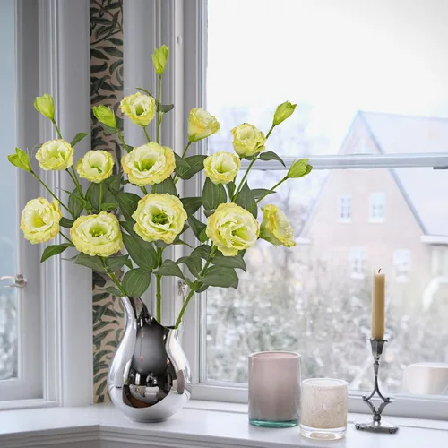 Vista 5 de Flores artificiales de seda de color blanco crema de 34.5 pulgadas, 3 piezas, flores de Eustoma Lisianthus con tallo largo, ramas de arreglo