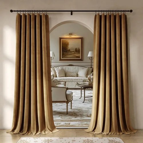 Vista 9 de Beauoop - Cortinas de terciopelo marrón para dormitorio, sala de estar, 52 x 96 pulgadas, 2 paneles Marrón dorado