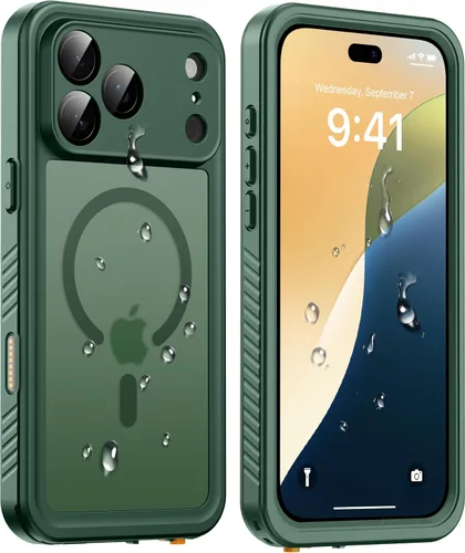 Vista 16 de ANTSHARE Funda impermeable IP68 para iPhone 16, negro/transparente Lente incorporada/protector de pantalla, protección militar contra caídas, funda