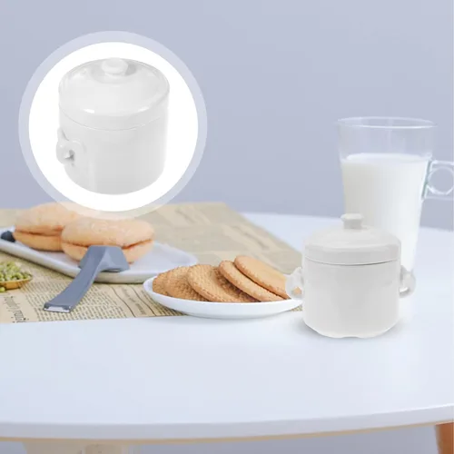Vista 5 de HEMOTON Olla de cerámica blanca con tapa, cuenco de sopa de vapor con asas, taza de vapor para sopa y fideos, utensilios de cocina para natillas