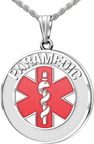 Vista 3 de Collar con colgante de medalla de alerta médica de plata de ley 925 de 1.024in, 3