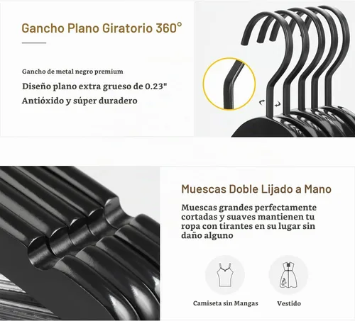 Vista 3 de TOPIA HANGER - Juego de perchas de madera premium, perchas de madera de lujo boutique con gancho extra grueso y barra antideslizante para Negro