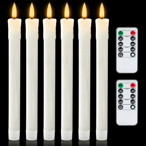 Vista 11 de Homemory Velas cónicas sin llama con cera y temporizador remoto con atenuador, candelabros LED parpadeantes, velas de ventana operadas con batería
