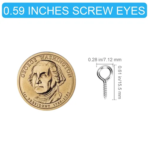 Vista 4 de Aovchei - 150 tornillos de ojo de acero inoxidable 304 de 0.59 pulgadas, ganchos de tornillo Rust-Resistant Self Tapping Eyelet Bolts for Wood