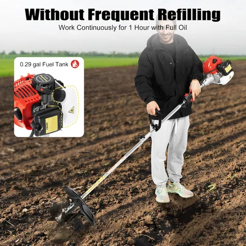 Vista 4 de Mini cultivador inalámbrico, 42.7 CC 2 tiempos de gasolina Rototiller inalámbrico cultivador de jardín granja 6500 RPM máximo máquina cortadora