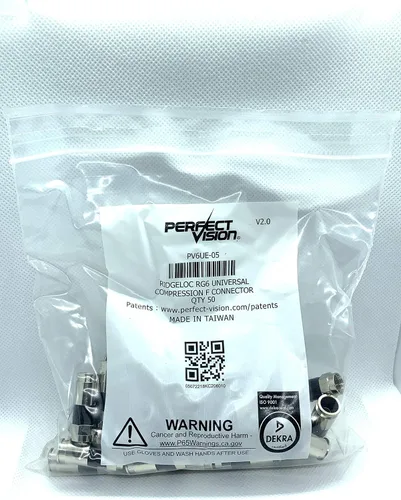 Vista 6 de Perfect Vision Ridgeloc Rg6 Conector de cable coaxial de compresión tipo F hembra 50 unids Directv aprobado PV6UE