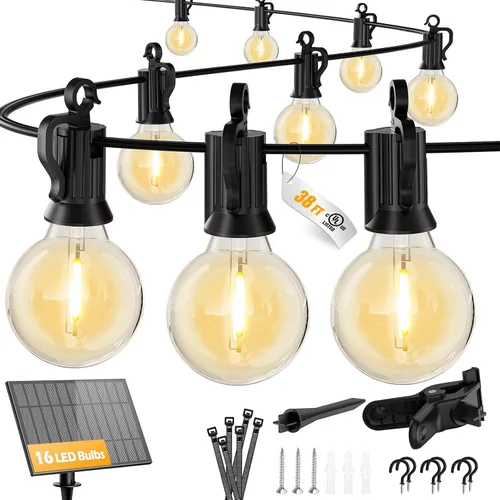 Vista 14 de Brightown Luces de Cadena Solares de 38 Pies para Exteriores con Control Remoto y 16 Bombillas LED Irrompibles, Regulables y con Temporizador, 3